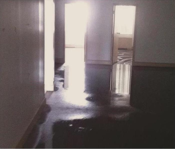 flooded carpets in vacant rooms