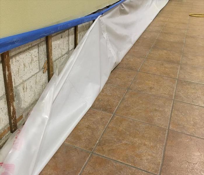 plastic sheeting, flood cut on drywall